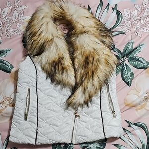 Juicy Couture White and Brown Teddy Jacket with Plush Collar